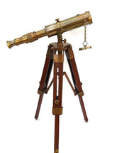 Nautical Brass Telescope Double Barrel Astro with Wooden Tripod Home & Office Decorative